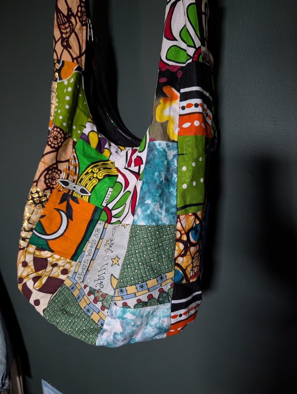 Colorful Patchwork Sling Bag With Padded Bottom- Multicolor - Picture 5 of 7